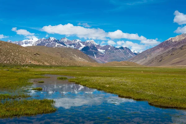 Himachal Pradesh, Hindistan - Lahaul ve Spiti 'deki Chandra Taal (Ay Gölü), Himachal Pradesh, Hindistan. Ramsar Sözleşmesi 'nin bir parçası, Chandertal Bataklıkları..