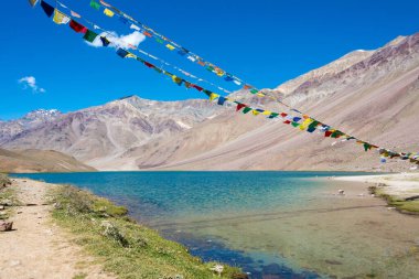 Himachal Pradesh, Hindistan - Lahaul ve Spiti 'deki Chandra Taal (Ay Gölü), Himachal Pradesh, Hindistan. Ramsar Sözleşmesi 'nin bir parçası, Chandertal Bataklıkları..