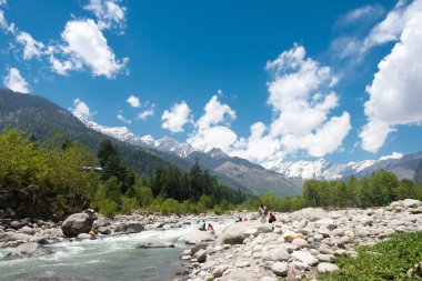 Manali, Hindistan - Manali 'deki Beas Nehri. Manali, Himachal Pradesh, Hindistan 'da ünlü bir manzara..