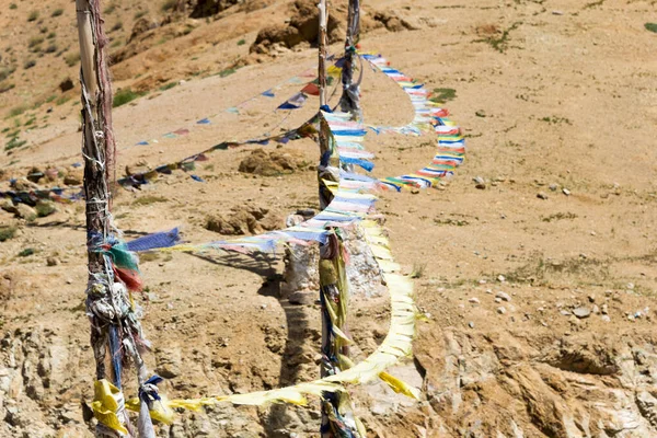 Ladakh India Bandera Tibetana Oración Paso Sermangchan Paso Tsermangchan 3897 — Foto de Stock