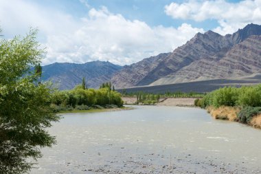 Ladakh, Hindistan - Ladakh, Jammu ve Kashmir 'deki Stakna Köyü' nden İndus Nehri manzarası.