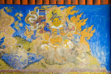 Ladakh, Hindistan - Ladakh, Jammu ve Kashmir, Hindistan 'daki Thikse Manastırı' ndaki Antik Duvar. Manastır aslında 15. yüzyılda inşa edildi..