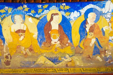 Ladakh, Hindistan - Ladakh, Jammu ve Kashmir, Hindistan 'daki Thikse Manastırı' ndaki Antik Duvar. Manastır aslında 15. yüzyılda inşa edildi..