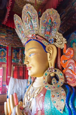 Ladakh, Hindistan - Hindistan 'da Thikse Manastırı' ndaki Buda Heykeli (Thikse Gompa), Ladakh, Jammu ve Kaşmir, Hindistan.