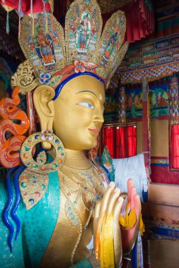 Ladakh, Hindistan - Hindistan 'da Thikse Manastırı' ndaki Buda Heykeli (Thikse Gompa), Ladakh, Jammu ve Kaşmir, Hindistan.