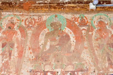 Ladakh, Hindistan - Ladakh, Jammu ve Kashmir, Hindistan 'daki Alchi Manastırı' ndaki Antik Duvar. Manastır aslında 10-11. yüzyılda inşa edildi..