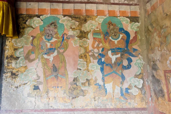 拉达克 印度拉达克 查谟和克什米尔的Thikse修道院 Thikse Gompa 的古代壁画 修道院始建于15世纪 — 图库照片