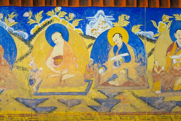Ladakh Índia Mural Antigo Mosteiro Thikse Thikse Gompa Ladakh Jammu — Fotografia de Stock