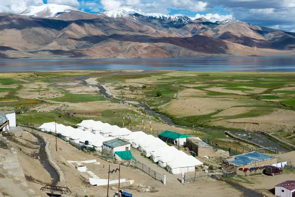 Ladakh Ινδία Τουριστική Κατασκήνωση Στη Λίμνη Tso Moriri Στο Changthang — Φωτογραφία Αρχείου
