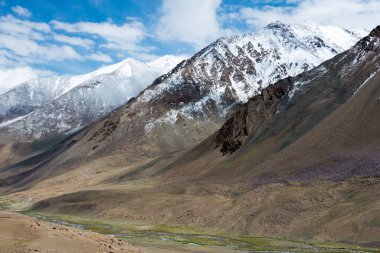 Ladakh, Hindistan - Ladakh, Jammu ve Kashmir 'de Pangong Tso ve Chang La Pass arasında güzel manzara.