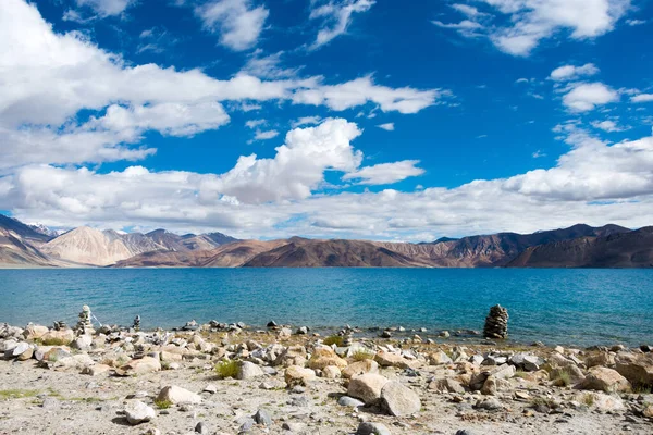 Ladakh Indie Pangong Widok Jeziora Między Spangmik Maan Ladakh Jammu — Zdjęcie stockowe