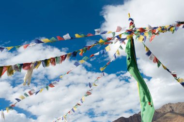 Ladakh, Hindistan - Hindistan 'da Tingmosgang Manastırında (Tingmosgang Gompa) Tibet Duası Bayrağı, Sham Valley, Ladakh, Jammu ve Kashmir, Hindistan.