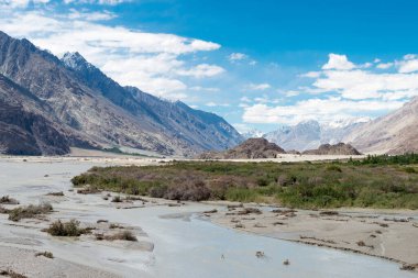 Ladakh, Hindistan - Ladakh, Jammu ve Kashmir 'deki Nubra Vadisi' nden güzel manzara.