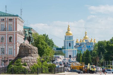 Kiev, Ukrayna - Bohdan Khmelnytsky Anıtı. Ukrayna, Kiev 'de ünlü bir tarihi mekan..