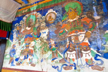 Ladakh, Hindistan - Ladakh, Jammu ve Kashmir 'deki Likir Manastırı' ndaki (Likir Gompa) Antik Duvar. Manastır 1065 yılında yeniden inşa edildi..