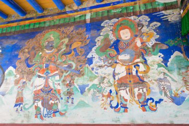 Ladakh, Hindistan - Ladakh, Jammu ve Kashmir 'deki Likir Manastırı' ndaki (Likir Gompa) Antik Duvar. Manastır 1065 yılında yeniden inşa edildi..