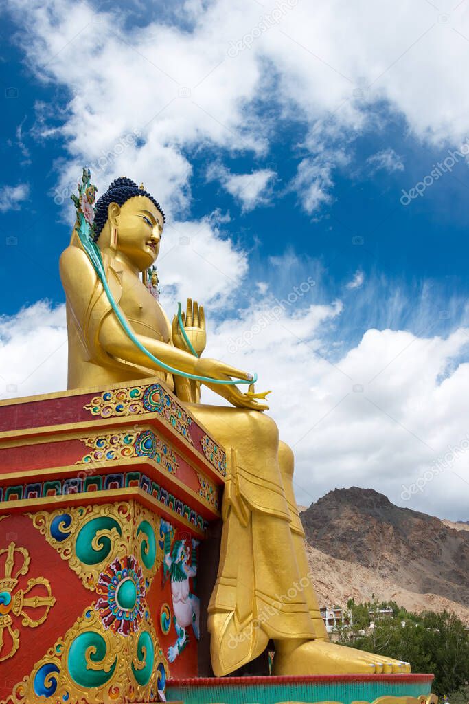 Ladakh, India - Buddha Statue at Likir Monastery (Likir Gompa) in Ladakh, Jammu and Kashmir, India. The Monastery was Rebuilt in 1065.