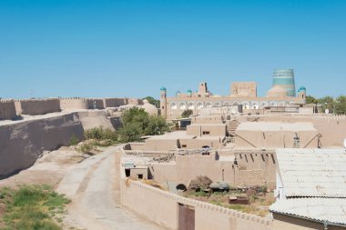 Khiva, Özbekistan - Özbekistan 'ın Khiva kentindeki antik Itchan Kala kenti. Itchan Kala Unesco Dünya Mirası Bölgesi.