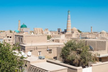 Khiva, Özbekistan - Özbekistan 'ın Khiva kentindeki antik Itchan Kala kenti. Itchan Kala Unesco Dünya Mirası Bölgesi.