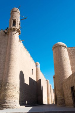 Khiva, Özbekistan - Özbekistan 'ın Khiva kentindeki antik Itchan Kala kenti. Itchan Kala Unesco Dünya Mirası Bölgesi.