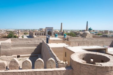 Khiva, Özbekistan - Özbekistan 'ın Khiva kentindeki antik Itchan Kala kenti. Itchan Kala Unesco Dünya Mirası Bölgesi.