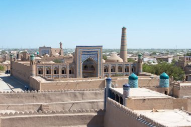 Khiva, Özbekistan - Özbekistan 'ın Khiva kentindeki antik Itchan Kala kenti. Itchan Kala Unesco Dünya Mirası Bölgesi.