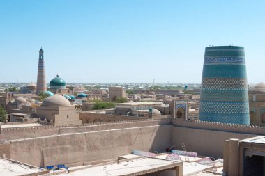 Khiva, Özbekistan - Özbekistan 'ın Khiva kentindeki antik Itchan Kala kenti. Itchan Kala Unesco Dünya Mirası Bölgesi.