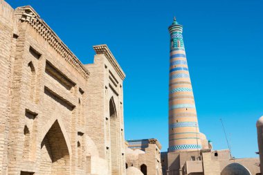 Khiva, Özbekistan - Özbekistan 'ın Khiva kentindeki antik Itchan Kala kenti. Itchan Kala Unesco Dünya Mirası Bölgesi.