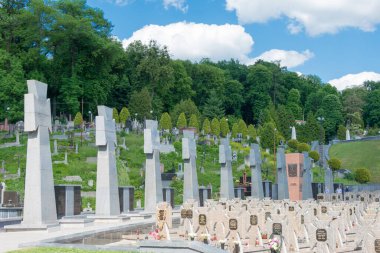 Lviv, Ukrayna - Lychakiv Mezarlığındaki Ukrayna Ulusal Ordusu Anıtı. Lviv, Ukrayna 'da ünlü ve tarihi bir mezarlık..