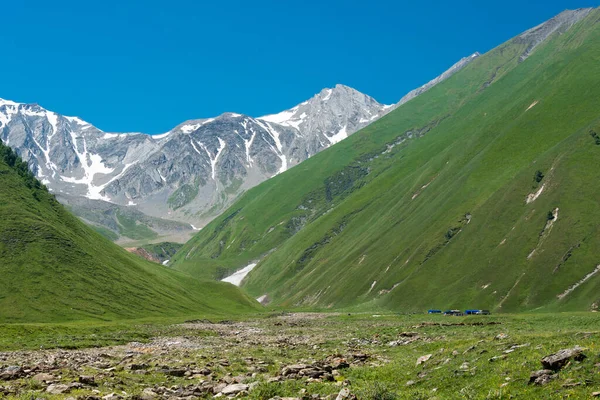 Kazbegi Georgia Valle Del Truso Vicino Caucaso Paesaggio Famoso Kazbegi — Foto Stock