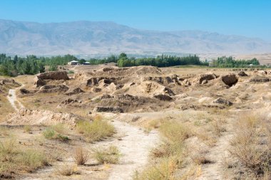 Panjakent, Tacikistan - Antik Panjakent 'in arkeolojik alanı. Tacikistan, Panjakent 'te ünlü bir tarihi mekan..