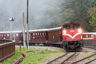 Chiayi County, Tayvan - Alishan Ulusal Sahne Bölgesi 'ndeki Alishan Ormanı Demiryolu, Chiayi County, Tayvan. Alishan Ormanı Demiryolu 762 mm 'lik dar bir demiryolu ağı..