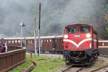 Chiayi County, Tayvan - Alishan Ulusal Sahne Bölgesi 'ndeki Alishan Ormanı Demiryolu, Chiayi County, Tayvan. Alishan Ormanı Demiryolu 762 mm 'lik dar bir demiryolu ağı..