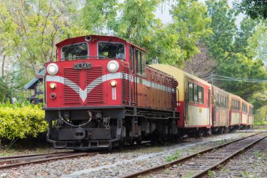 Chiayi, Tayvan - Chiayi, Tayvan 'daki Chiayi Ormanı Garaj Parkı' nda Alishan Ormanı Demiryolu. 86 km 'lik dar bir demiryolu ağına sahiptir..