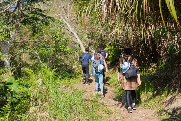 Hualien, Tayvan - 03: 20 - Taroko Ulusal Parkı, Xiulin, Hualien, Tayvan 'daki Zhuilu Eski Yolundaki Yürüyüşçüler.