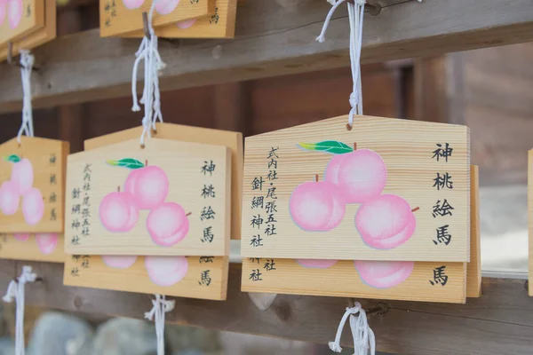 Aichi Giappone Tavola Tradizionale Preghiera Legno Ema Santuario Haritsuna Inuyama — Foto Stock