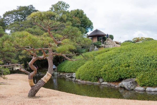 日本冈山 日本冈山的高冈花园 Korakuen建于1700年 由冈山的主人Ikeda Ttsunami Asa建造 它是日本三大花园之一 — 图库照片