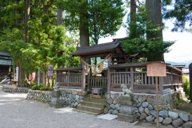 Gifu, Japonya - 3 Ağustos 2017 - Hida Ichinomiya Minashi Tapınağı. Takayama, Gifu, Japonya 'da ünlü bir tarihi mekan..