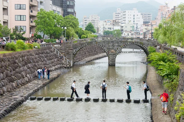 Nagasaki Giappone Megane Bridge Spectacles Bridge Nagasaki Giappone Sul Fiume — Foto Stock