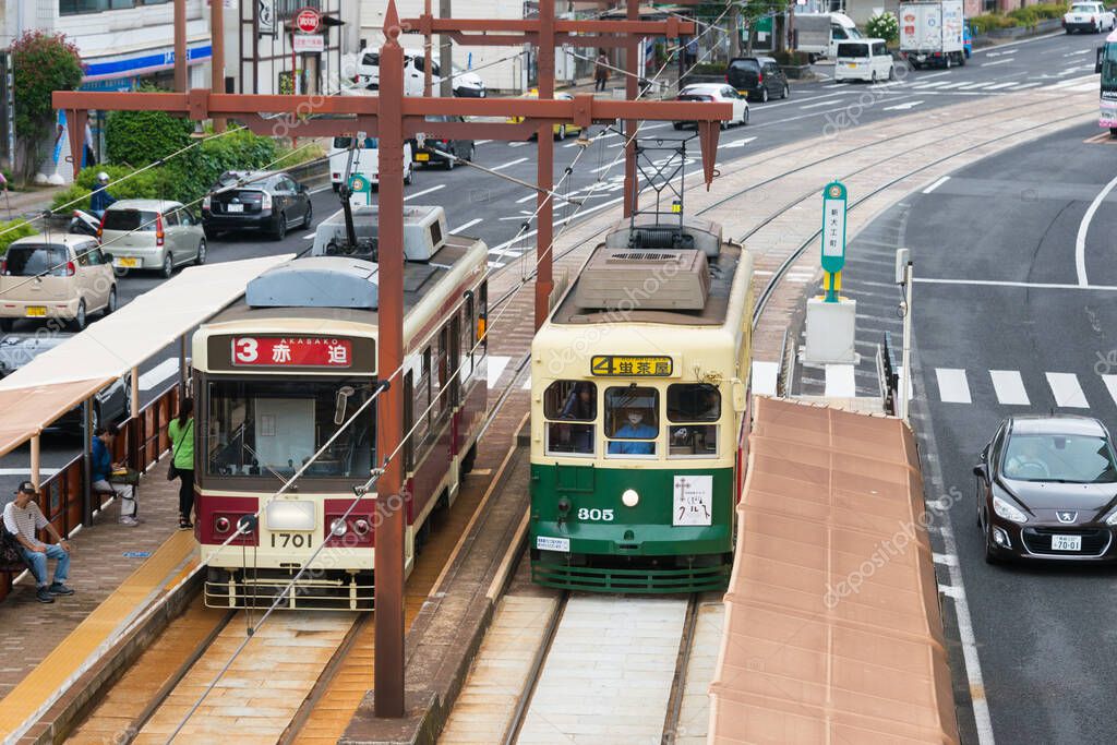 Nagasaki, Jap n Tranv a en Nagasaki Electric Tramway en Nagasaki, Jap