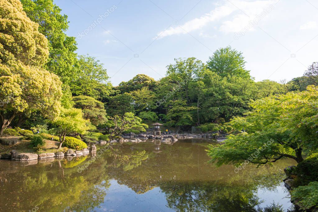 Tokyo, Japan - Kyu-Furukawa Gardens in Tokyo, Japan. The park includes an old western-style mansion with a rose garden, and a Japanese garden which were built in early 20th century.