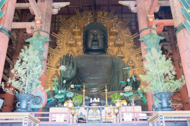 Nara, Japonya - Japonya, Nara 'daki Todaiji Tapınağı' nda dev Buda Heykeli (Daibutsu). UNESCO Dünya Mirası Sitesi - Antik Nara Tarihi Anıtları.
