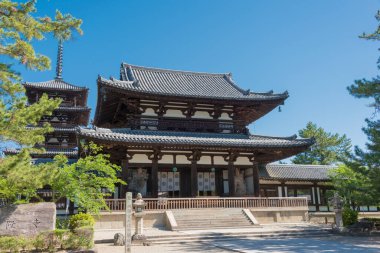 Nara, Japonya - Japonya 'daki Horyuji Tapınağı. UNESCO Dünya Mirası Sitesi - Antik Nara Tarihi Anıtları.