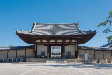 Nara, Japonya - Japonya 'daki Horyuji Tapınağı. UNESCO Dünya Mirası Sitesi - Antik Nara Tarihi Anıtları.