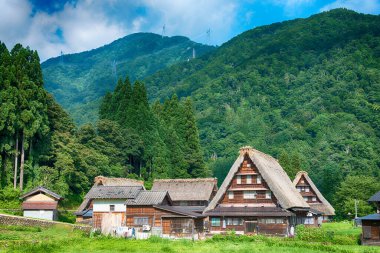 Nanto, Japonya - Suganuma Köyü, Gokayama Bölgesi, Nanto Şehri, Toyama Bölgesi, Japonya 'daki Gthe-zukuri evleri. UNESCO Dünya Mirası Bölgesi - Shirakawa-go ve Gokayama 'nın Tarihi Köyleri.