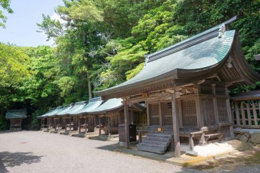 Fukoka, Japonya - 10 Haziran 2019 Munakata Taisha Tapınağı, Fukuoka, Japonya. UNESCO Dünya Mirası Bölgesi - Munakata Bölgesi 'ndeki Okinoshima ve Associated Sites Kutsal Adası.