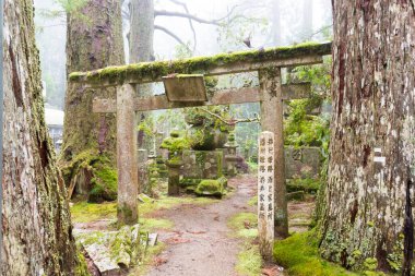 Wakayama, Japonya - Koya, Wakayama, Japonya 'daki Okunoin Mezarlığı. Koya Dağı UNESCO 'nun Dünya Mirası Bölgesi Kii Dağları' ndaki kutsal mekanlar ve hac rotalarıdır..