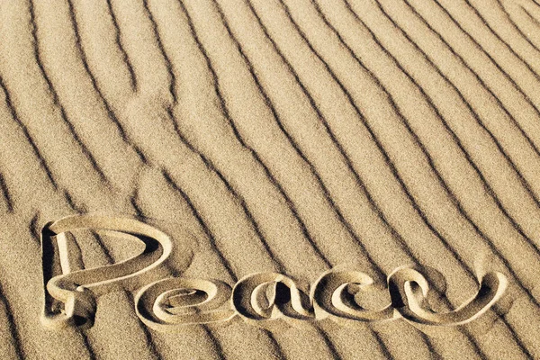 Peace Written Rippled Sand Great Sand Dunes National Park Preserve — Stock Photo, Image