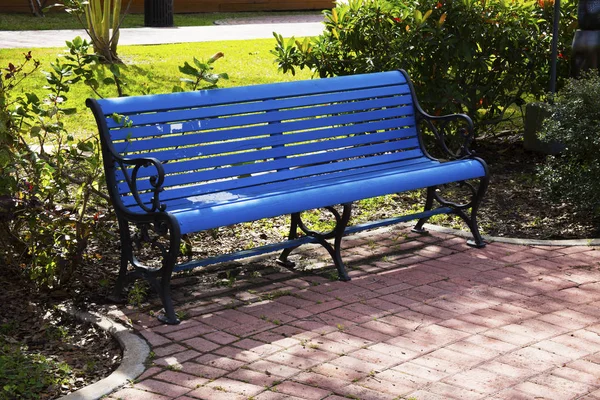 Blue Park Bench at a Park in Brownsville, Texas