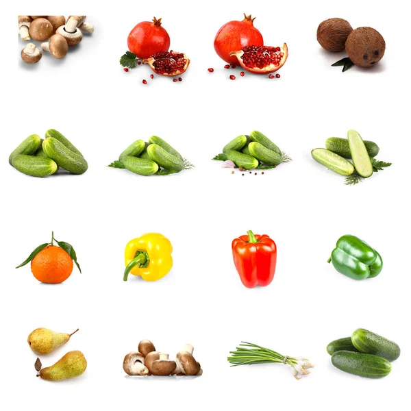 Fruits Vegetables Collage Isolated White — Stock Photo, Image